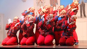 Sie wären nicht die Clowns der Narrengilde Göttelfingen, wenn die Spaßmacher mit ihrem Tanz nicht für ordentlich Freude im Publikum gesorgt hätten. Foto: Alexandra Feinler