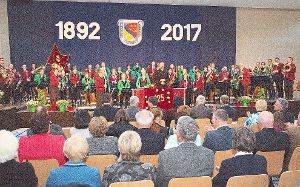 Die Orchestervereinigung Calmbach und der Musikverein Schömberg traten gemeinsam beim Jubiläumskonzert in der Enztalhalle auf. Nicht nur die Ehrengäste waren angetan von dem Programm.   Foto: Helbig Foto: Schwarzwälder-Bote