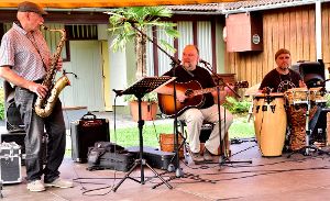 Das Trio Music- and Song-Café mixte am Sonntag den Musikcocktail im Alten Freibad. Foto: Morlok Foto: Schwarzwälder-Bote
