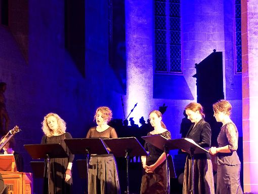 Vor imposanter Kulisse präsentieren sich die fünf Sängerinnen des Tiburtina Ensemble Prag mit Leiterin Barbora Kabátova (rechts). Foto: Kouba Foto: Schwarzwälder-Bote