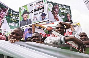 Wahlkampf in Nigeria: Anhänger des nigerianischen Staatspräsidenten Goodluck Jonathan. Foto: dpa