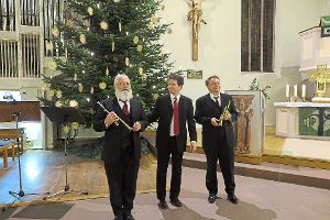 Bekamen viel Applaus (von links): Rudi Scheck, Dominik Axtmann und  Eckhard Schmidt beim Konzert in der Stadtkirche.  Foto: Adrian Foto: Schwarzwälder-Bote