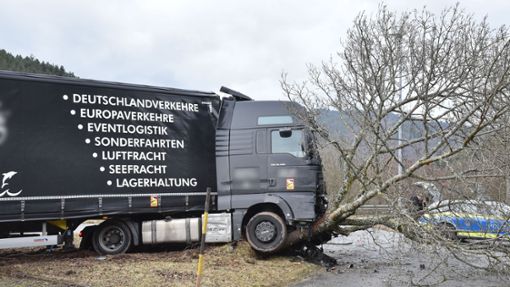 Der Baum bremste den Lastwagen, der talwärts unterwegs war. Foto: Stephan Wegner