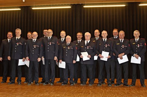 18 Feuerwehrmänner wurden aus den Rottenburger Feuerwehren geehrt. Foto: Angela Baum