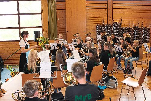 Die Beginners der Irslinger Unterhaltungsmusik werden von einigen Mitgliedern der Youngsters unterstützt. Foto: Holzer-Rohrer Foto: Schwarzwälder-Bote