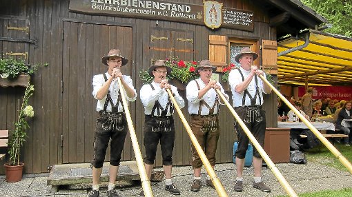 Die Alphornbläsergruppe aus Villingendorf umrahmt die Imkermesse musikalisch. Foto: Sauter Foto: Schwarzwälder-Bote