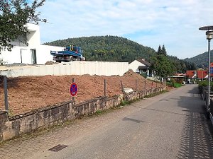 ­Ohne zu fragen sei  eine riesige Stützmauer errichtet worden, stellt Stadtbaumeister Reimund Schwarz fest.  Der Gemeinderat forderte einen Abriss. Foto: Bechtold