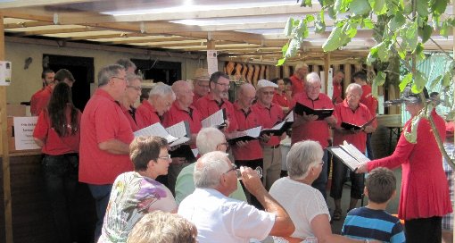 Der Männergesangverein unterhält die Backhäuslefest-Besucher mit fröhlichen Liedern. Foto: Hauser Foto: Schwarzwälder-Bote