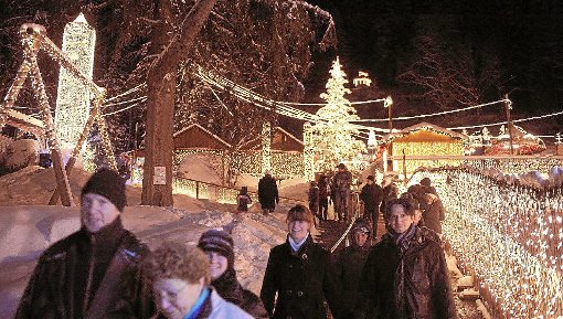 800  000 Lichter – so viele wie noch nie – sollen beim Weihnachtszauber 2011 an den Triberger Wasserfällen erstrahlen. Zur Show gehören zahlreiche Künstler, die auf zwei Bühnen auftreten werden.   Foto: Kienzler