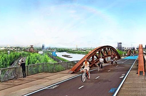 So könnte ein Radschnellweg aussehen – hier eine Fotomontage eines Projekts an der Ruhr. Foto: Montage: RVR Machbarkeitsstudie Radschnellweg Ruhr