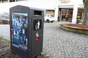 Das Mülleimer-Exemplar steht nun an der Ecke zur Hinteren Höllgasse.  Foto: Nädele