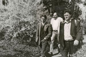 Mit einem Rucksack voller Papiere auf dem Rücken  rauf zur Villa Reitzenstein: die grünen Realos (von links) Fritz Kuhn, Rezzo Schlauch und Reinhard Bütikofer. Foto: Kraufmann