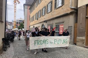 Aktivisten von Fridays For Future (FFF) Rottenburg und Rottenburg gegen Rechts organisierten eine Kundgebung zum Thema lokale Windenergie. Foto: Gjuraj