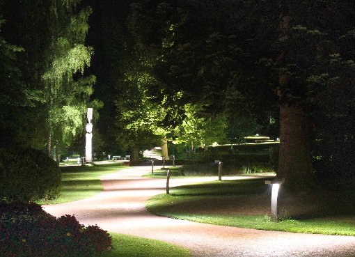 Der Kurpark in Königsfeld im LED-Licht nach Einbruch der Dunkelheit.  Foto: Vaas Foto: Schwarzwälder-Bote
