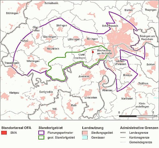 Nördlich des Rheins wird von der Nationalen Genossenschaft für die Lagerung radioaktiver Abfälle der Schweiz (NAGRA) eine Atommüllanlage in der Planung weiter verfolgt. Grafik: Nagra