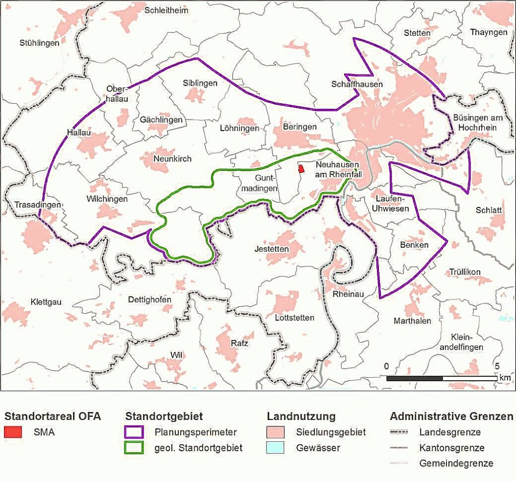 Nördlich des Rheins wird von der Nationalen Genossenschaft für die Lagerung radioaktiver Abfälle der Schweiz (NAGRA) eine Atommüllanlage in der Planung weiter verfolgt.