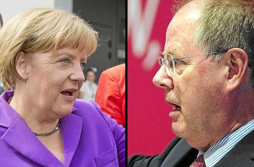 Die Titelverteidigerin Angela Merkel gegen den Herausforderer Peer Steinbrück. Foto: Sauer/Reinhardt