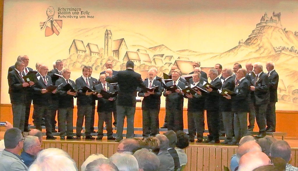 Stimmgewaltig: Die Gastgeber vom Schömberger Liederkranz machen den Auftakt beim Liederabend in der Schörzinger Hohenberghalle. Fotos: Wachter