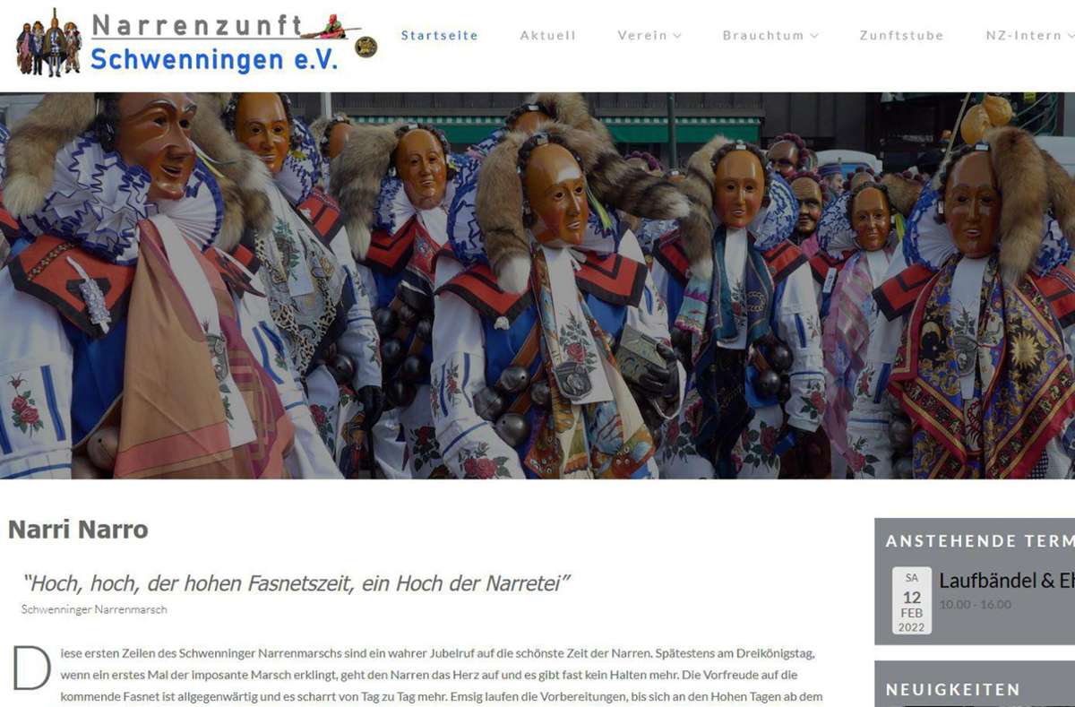 Die überarbeitete Website der Narrenzunft Schwenningen ist am Montagmittag online gegangen.