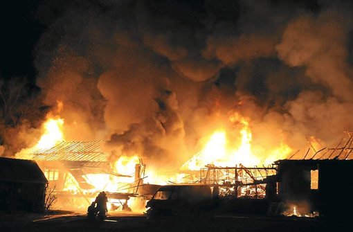 Ein Großbrand wütete in der Nacht zum Dienstag in Ofterdingen. Auch die Hechinger Feuerwehr war im Einsatz. Foto: Meyer