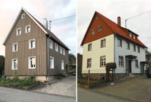 Das sanierte Haus von Helga Götz in der Ortsmitte von Gültlingen im neuen Look (links). Die Verbindung von alten und neuen Elementen ist gelungen.Foto: Beck Foto: Schwarzwälder Bote