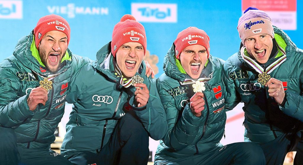 Das Skisprungteam Markus Eisenbichler, Stephan Leyhe, Richard Freitag und Karl Geiger (von links).