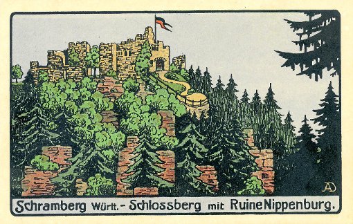 Postkarte der Burgruine auf dem Schlossberg in Schramberg aus den 1920er-Jahren, die damals noch als Nippenburg bezeichnet wurde.   Foto: Sammlung Carsten Kohlmann Foto: Schwarzwälder-Bote