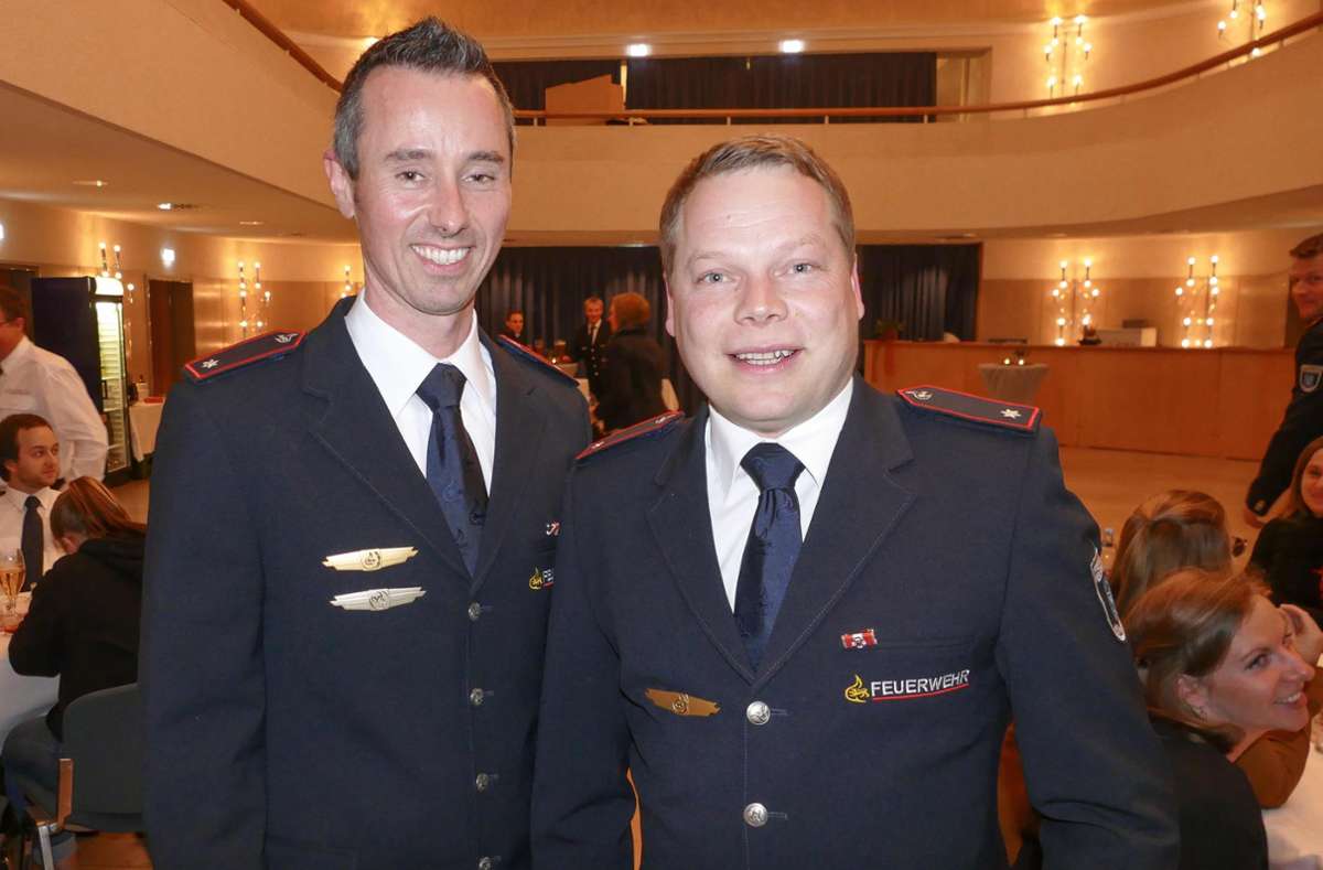 Kommandant Steffen Albert (links) und sein Stellvertreter Stefan Lobe stehen neu an der Spitze der Feuerwehr Abteilung Stadt. Foto: Bombardi
