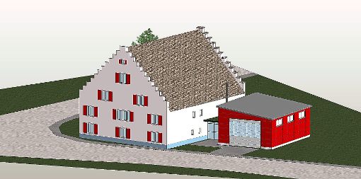 So soll das neue Feuerwehrgerätehaus an das Rathaus in Behla angebaut werden. Der Neubau soll senkrecht zur angrenzenden Römerstraße stehen. Foto: Stadtbauamt Foto: Schwarzwälder-Bote