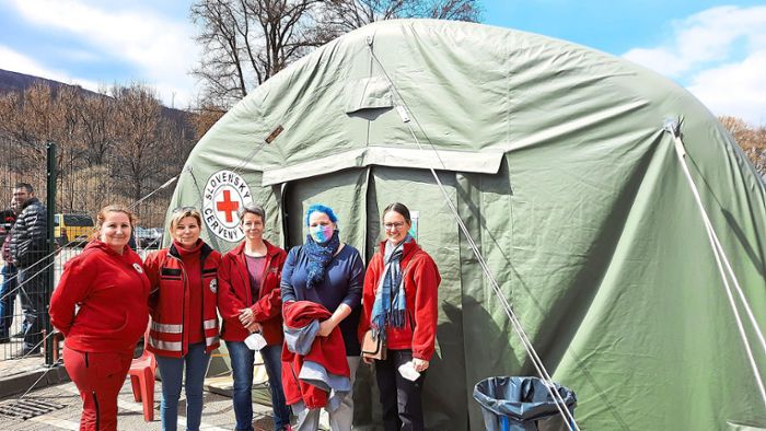 An der slowakischen Grenze für Ukraine-Flüchtlinge im Einsatz