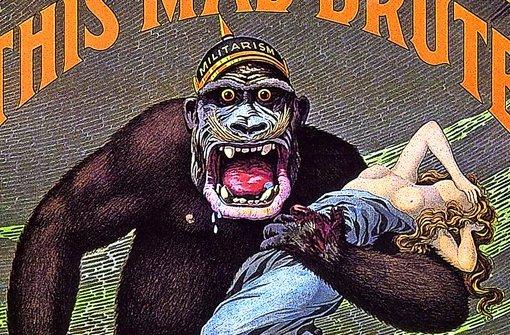 Deutschland als Gorilla mit Pickelhaube: Propagandaplakat der USA aus dem Jahr 1917 Foto: US government