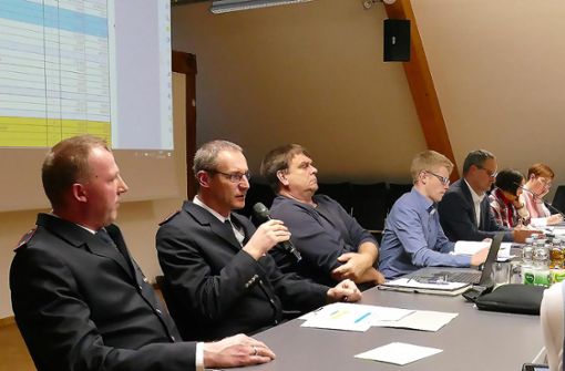 Stadtkommandant Frank Pfau (Zweiter von links) informiert den Gemeinderat über die geplante Anschaffung eines Einsatzleitwagens. Foto: Stöhr