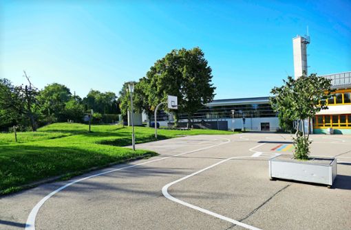 Als möglicher Standort für eine Mensa beim Schulzentrum Pfalzgrafenweiler könnte der als „Burg“ bezeichnete Grünbereich hinter der Sporthalle (links im Bild) in Frage kommen. Foto: Stadler