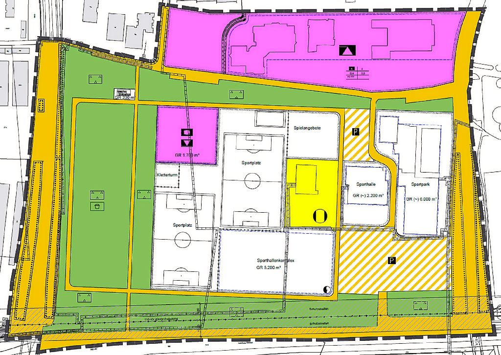 Im  Bebauungsplan wird festgelegt, wo die geplanten Hochbauten   gebaut werden. Grafik: Stadt Foto: Lahrer Zeitung