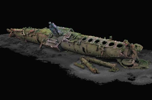 Diese Illustration zeigt das 3D-Modell des 1919 vor Helgoland gesunkenen U-Boots „UC 71“. Ein Forscherteam hat es mit Hilfe einer Software aus 30 000 Fotos erstellt. Foto: 3DVisLab und Submaris/dpa