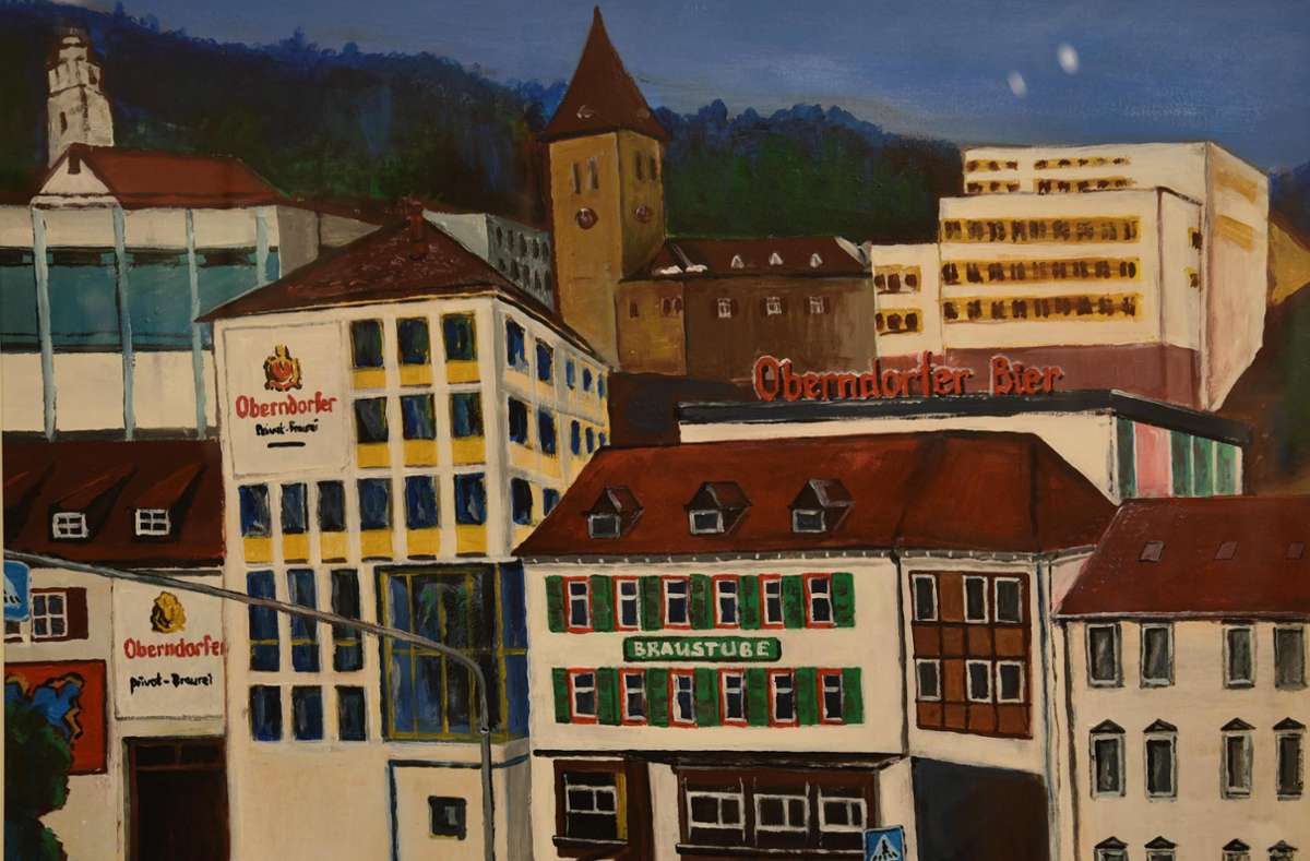 Das Gemälde mit dem ehemaligen Brauereiareal zieht besonders viele Blicke auf sich.