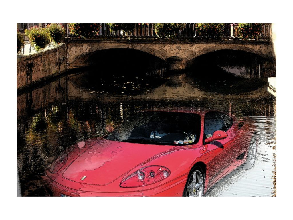 2006 taucht dieser Ferrari in Colmar im Fluss unter. Fotos: Jugendkunstbiennale