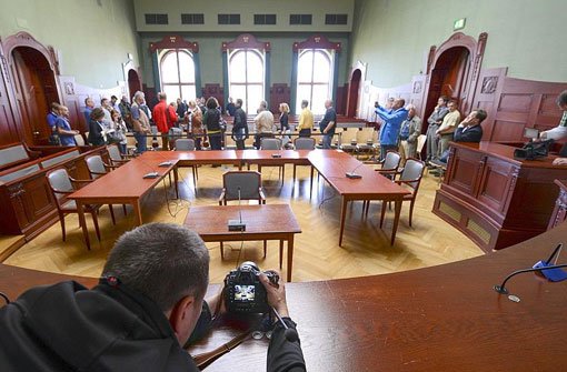 Gerichtssaal im Landgericht Bayreuth. Hier wird der Mordfall Peggy K. neu verhandelt. Foto: dpa