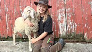 Jule Bauer führt Schafe bei der Hauptprüfung vor