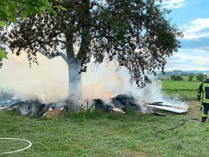Um einen Baum gelagerter Sperrmüll hatte gebrannt und einen Feuerwehreinsatz ausgelöst. Foto: Feinler