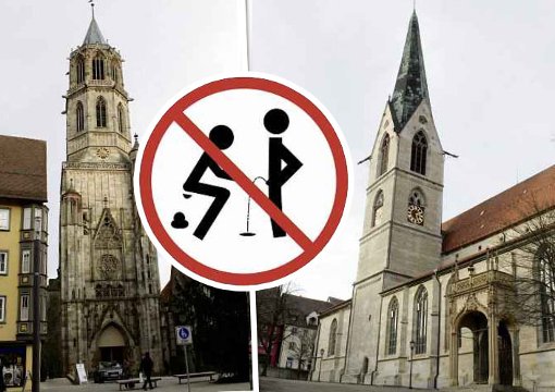 Ein unbekannter Übeltäter nutzt die Rottweiler Kapellenkirche (links) als Toilette. Immer wieder kommt es zu solchen und anderen Fällen von Vandalismus, auch im Heilig-Kreuz-Münster. Foto: sb