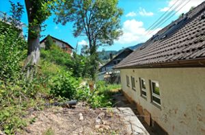 Die Auswirkungen des Erdrutschs sind am Haus in der Schweighausener Goethestraße immer noch zu erkennen. Foto: Köhler