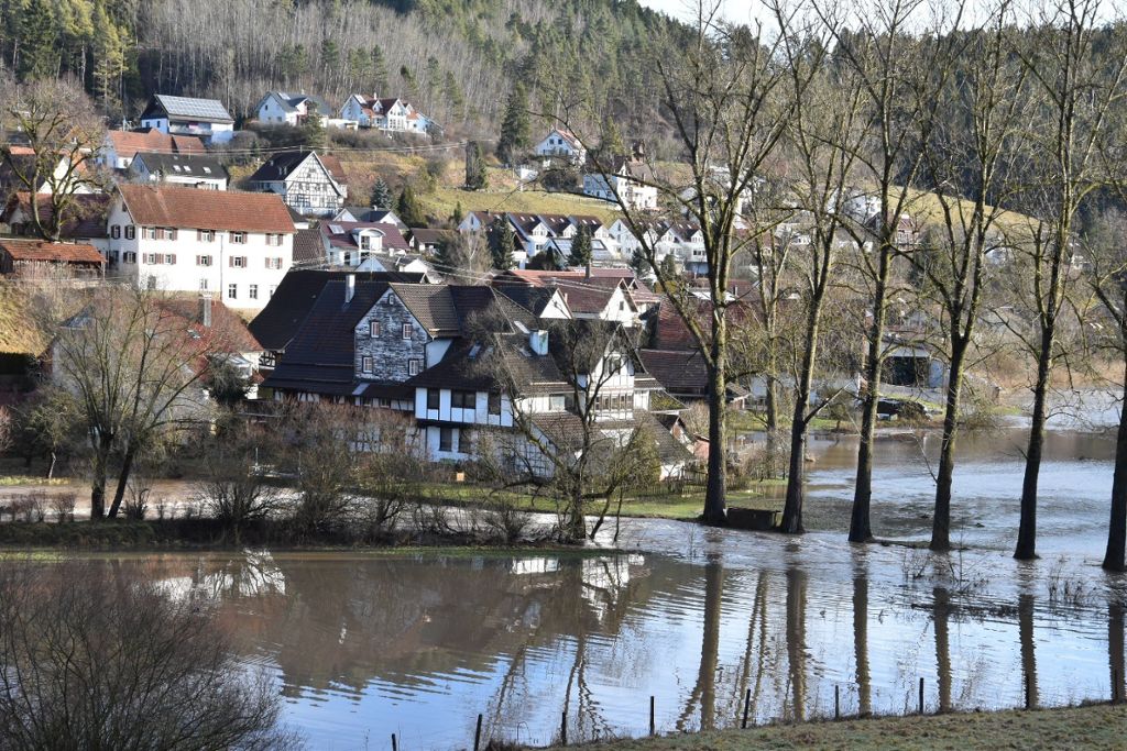 Hochwasser in den Zimmerner Ortsteilen Stetten, Flözlingen und Horgen.