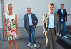 Vier der sechs Markdorfer Bürgermeisterkandidaten (von links): Heike Padberg, Markus Lauffer, Georg Riedmann und Alexander Kauderer.Foto: Simon Foto: Schwarzwälder Bote