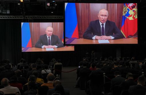 Wladimir Putin war beim Gipfeltreffen nur per Video zugeschaltet. Foto: Imago/UPI Photo/Jemal Countess