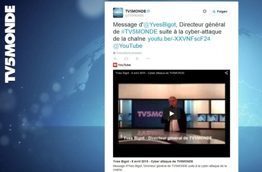 Der französische TV-Sender TV5 Monde ist von mutmaßlichen IS-Hackern angegriffen worden. Foto: Twitter/Screenshot