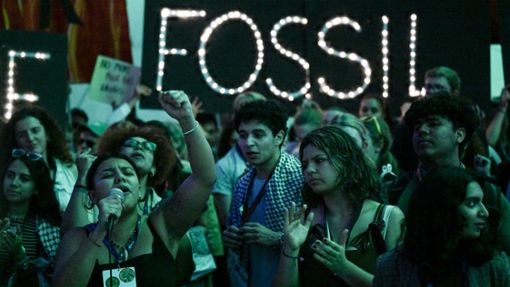 Protest in Dubai: Bei der COP 28 wurde nicht der sofortige Ausstieg aus fossilen Energien beschlossen, sondern ein Übergang. Foto: dpa/Hannes P. Albert