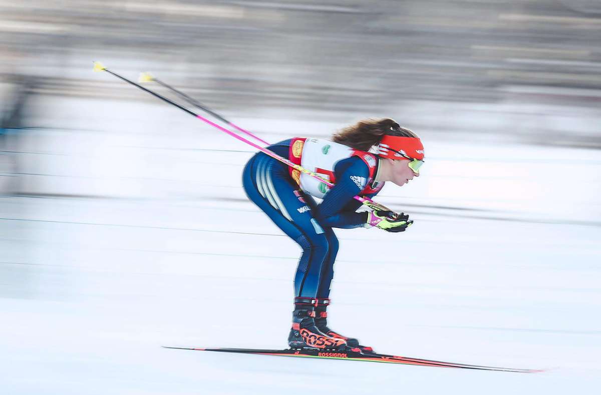 Schnell unterwegs im eiskalten Estland: Nathalie Armbruster holte mit Platz 2 das beste Ergebnis ihrer Karriere. Foto: Eibner