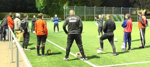 Auf dem Kunstrasenplatz der FSV Schwenningen fand die Praxisveranstaltung der WFV-Schulung zum Thema Fußballspezifisches Koordinationstraining an.Foto: Peiker Foto: Schwarzwälder Bote