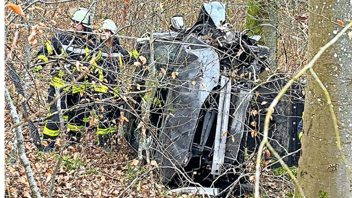 Auto stürzt 40 Meter tief in den Wald – Insassen fliehen